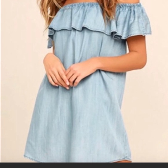 Zara Dresses & Skirts - Zara ruffle off the shoulder denim dress